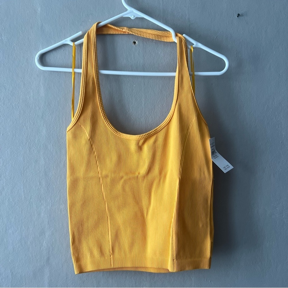 American Eagle Orange Ribbed Halter Neck Cropped Top Size L/XL NWT